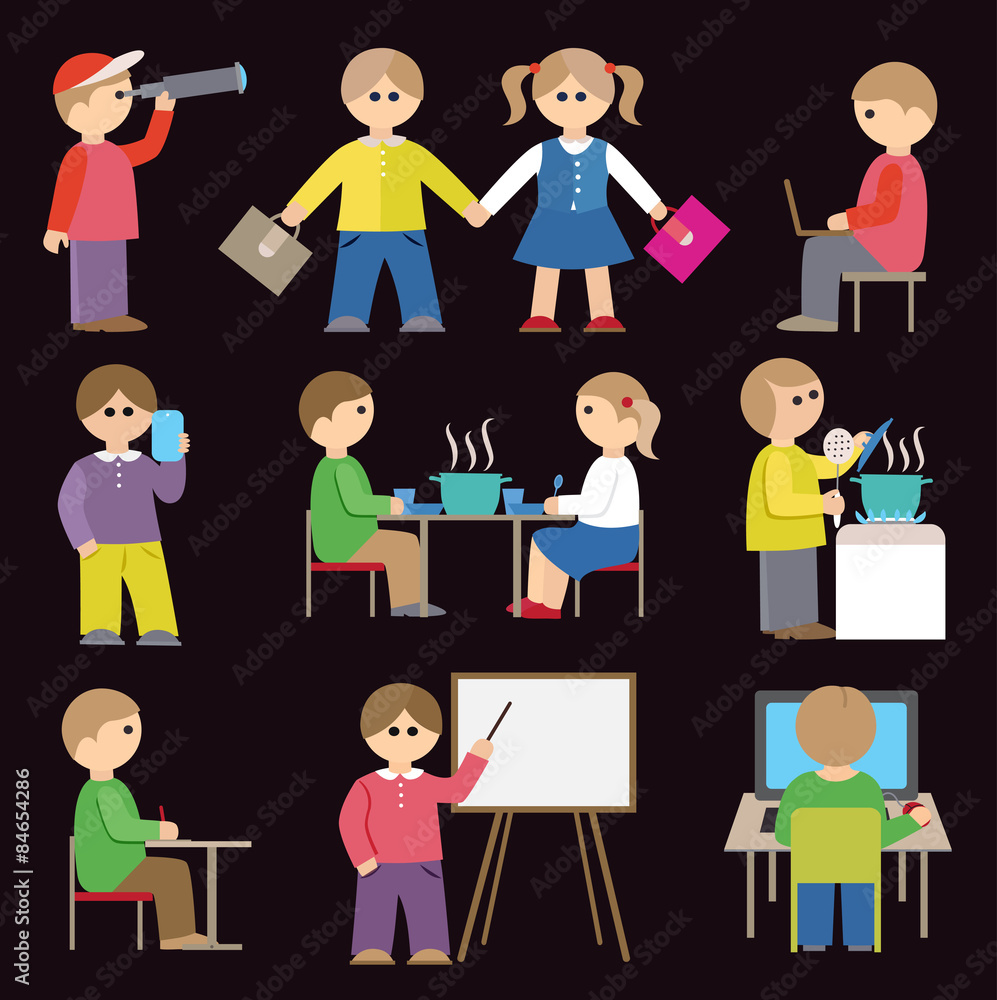Icons set with people and students (flat conception, vector illustration) Icons set with people and students (flat conception, vector illustration)