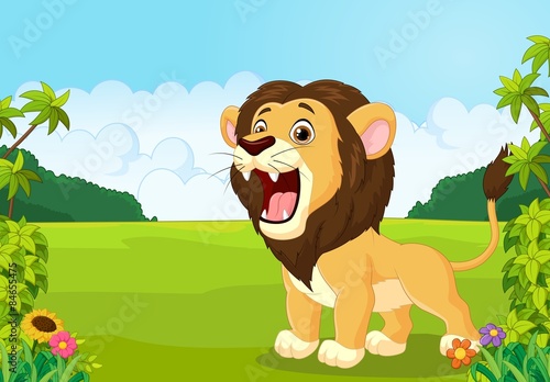 Fototapeta Naklejka Na Ścianę i Meble -  Cartoon lion roaring illustration