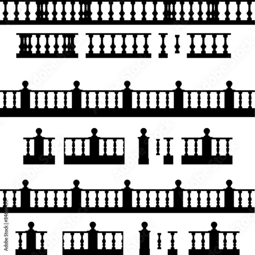  park elements : balustrade , decorative vase ,set of landscape elements,vector drawing