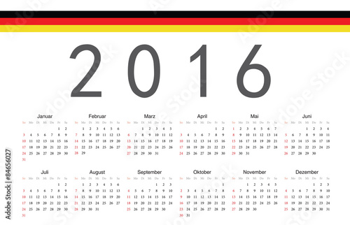 German 2016 year vector calendar