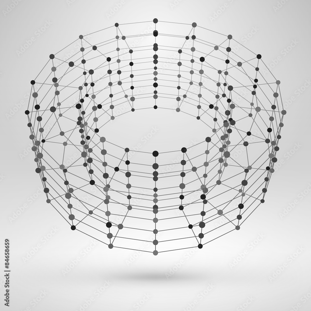 Fototapeta premium 3D Torus with Lines and Dots. Vector Wireframe Polygonal Element