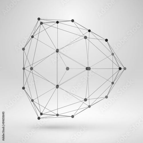 Wireframe Polygonal Element. Abstract Geometric 3D Object with Thin Lines