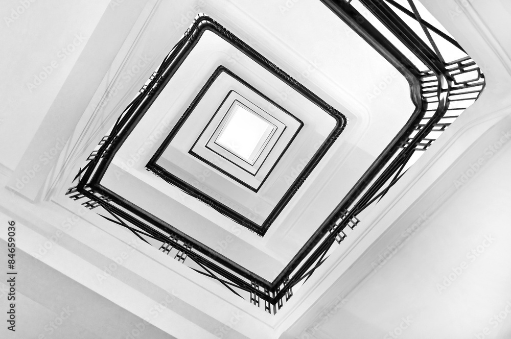 Square staircase perspective, black and white Square staircase perspective, black and white