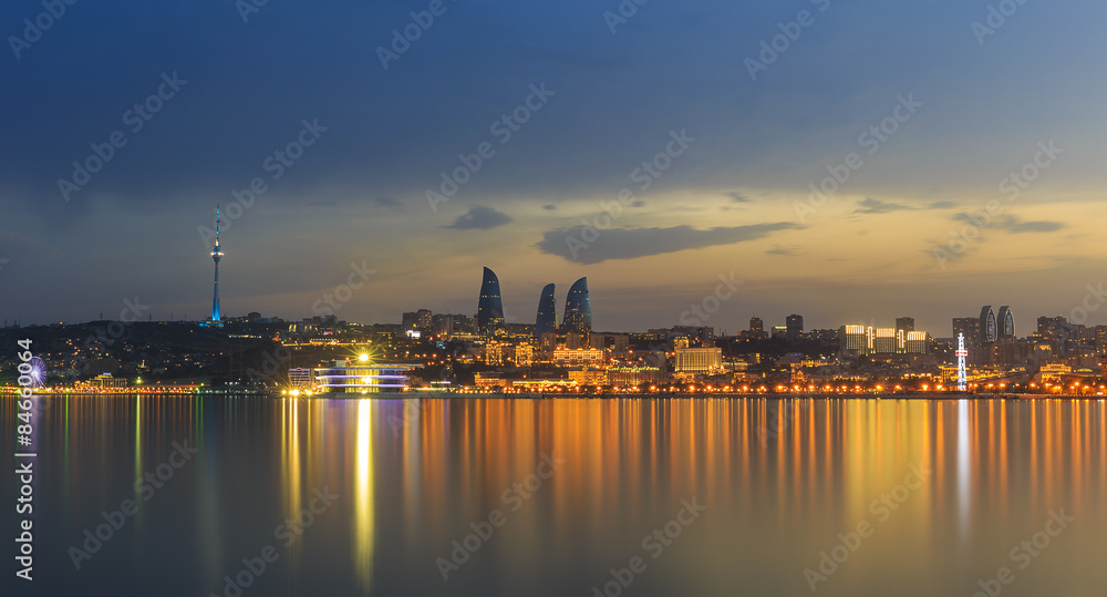 Panorama of seaside boulevard in Baku Azerbaijan