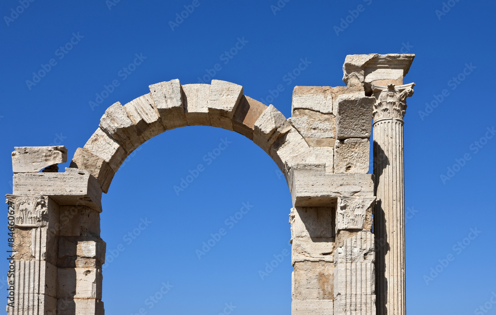 Libya,archaeological site of Leptis Magna,the arch of Trajan