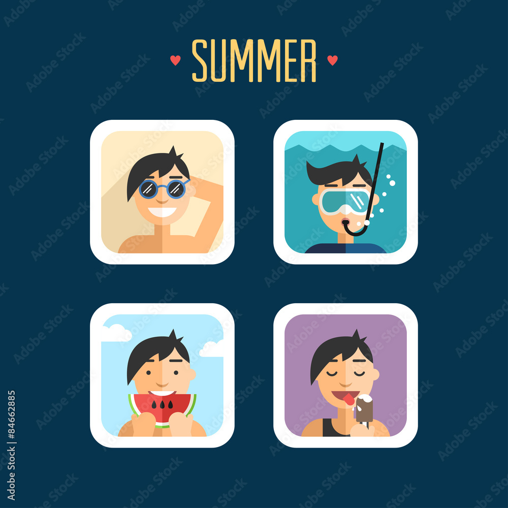 Set of Summer Holidays Vector Illustrations Set of Summer Holidays Vector Illustrations