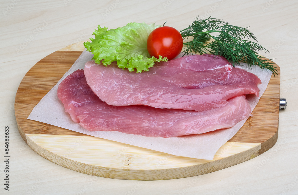 Raw pork schnitzel