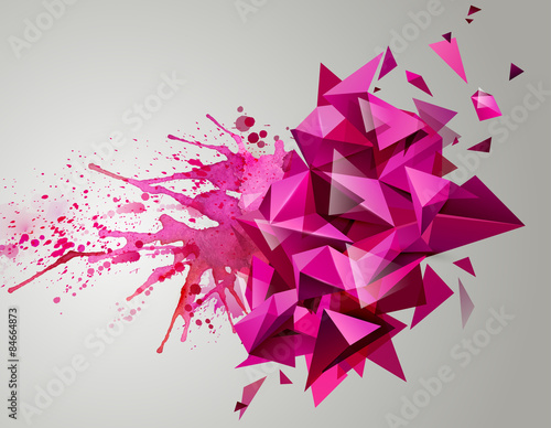 Geometric pink abstract banner. Modern triangular formed by artistic blots.