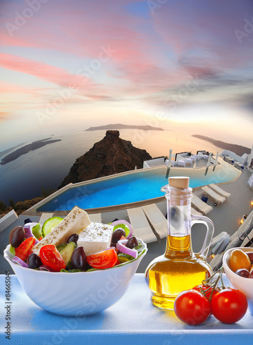 Greek salad on Santorini island in Greece