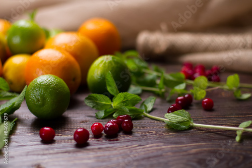 Fresh mint, berries and citrus fruit.