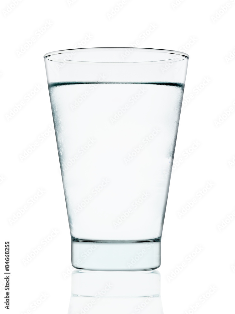 Cool water with glass isolated on the white background