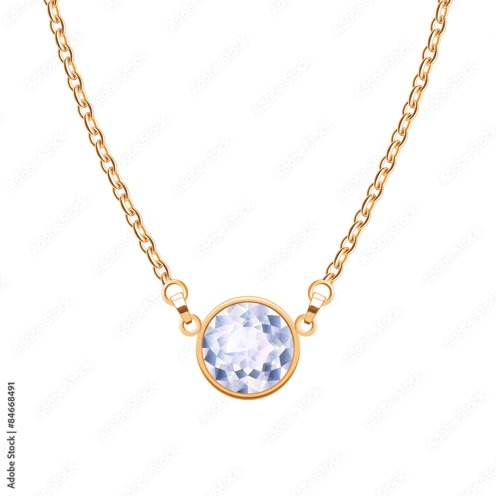 Ταπετσαρία Golden chain necklace with round diamond pendant.