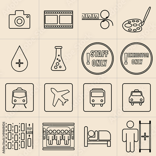 Exhibition line icons set