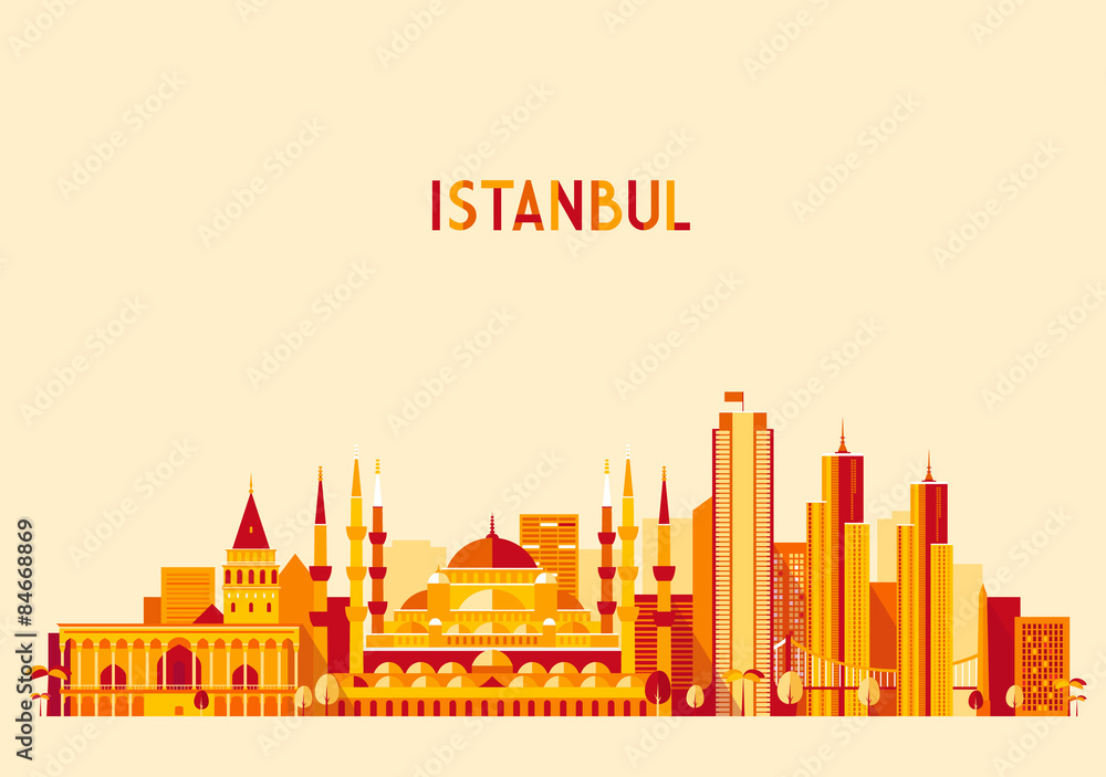 Obraz premium Istanbul Turkey skyline Flat design trendy vector