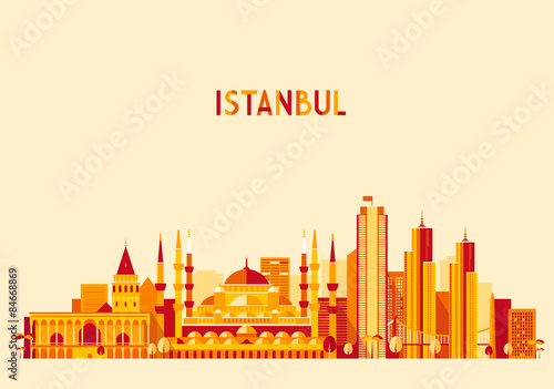 Istanbul Turkey skyline Flat design trendy vector