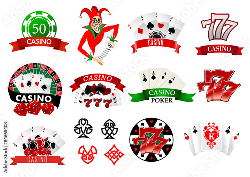 Colored casino and poker icons