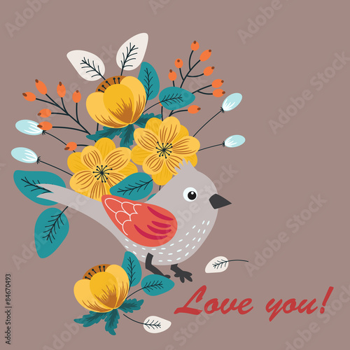 Floral card with bird