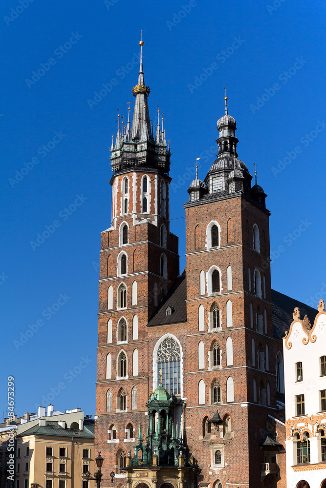  St. Mary's Basilica on main  market sguare  in Cracow in Poland