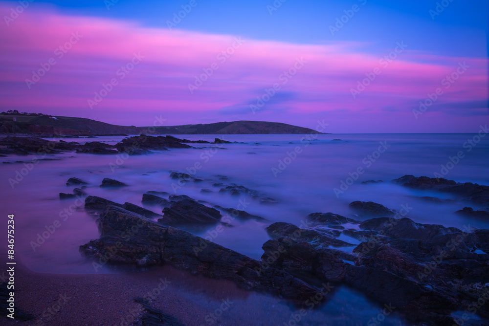 Long exposure bllured seascape at twilight