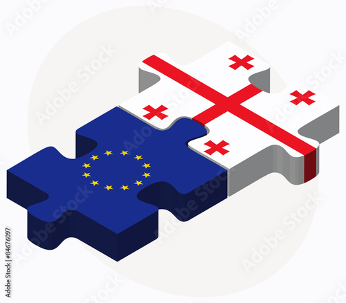 European Union and Georgia Flags in puzzle isolated on white bac