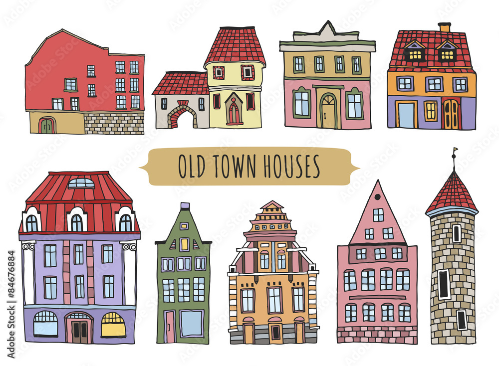 Cute hand drawn house icons in vector