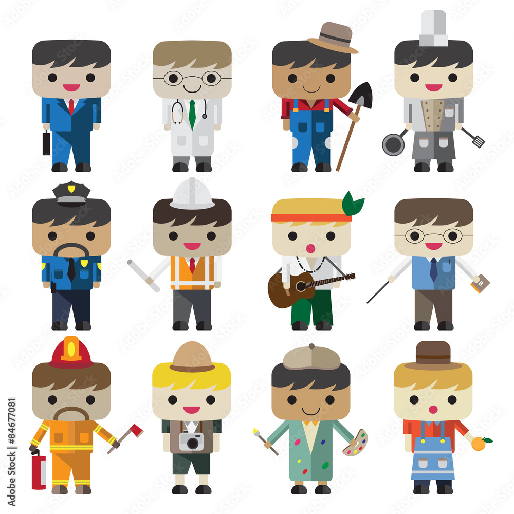 Cartoon vector flat male different job,work,occupation,characters, 