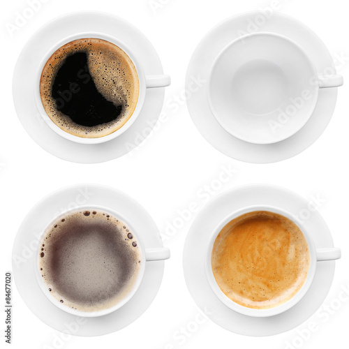 Cups of coffee isolated on white
