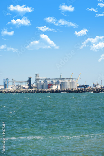 Grain or cereal silo in a harbor area