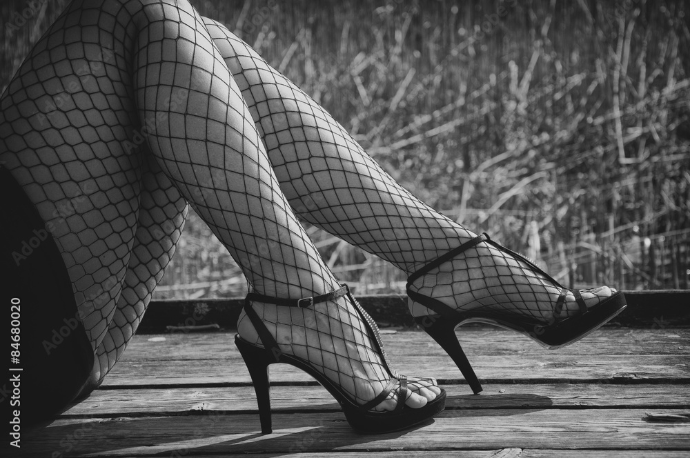 Φωτογραφία Female legs in net stockings