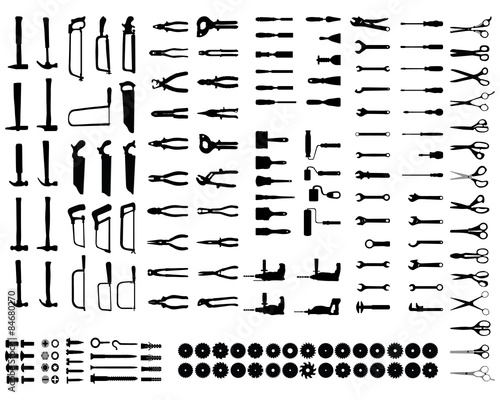 Set of black silhouettes of tools, vector