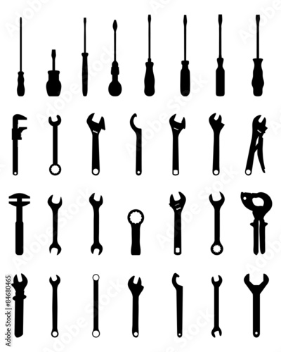 Silhouettes of screwdrivers and wrenches for screws, vector