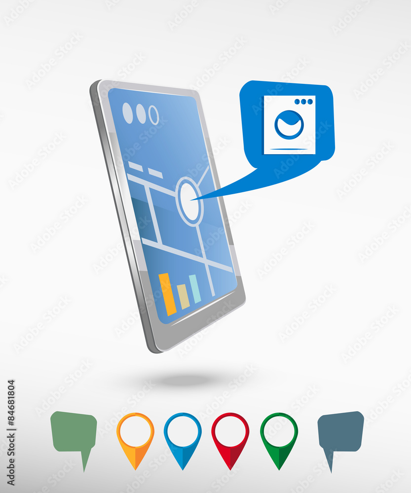 Washing machine and perspective smartphone vector realistic Washing machine and perspective smartphone vector realistic