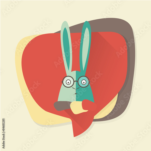 Hipster rabbit with glasses in a speach bubble. 