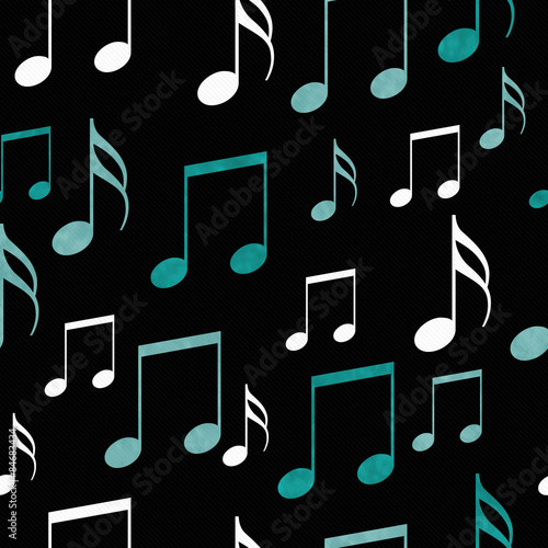 Teal, Black and White Music Notes Tile Pattern Repeat Background