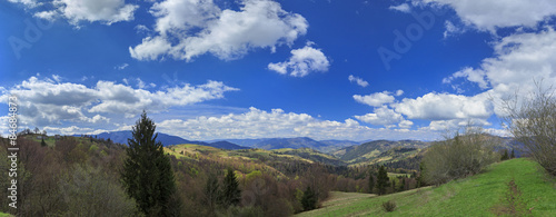 Mountain valley with clouds in Carpathians