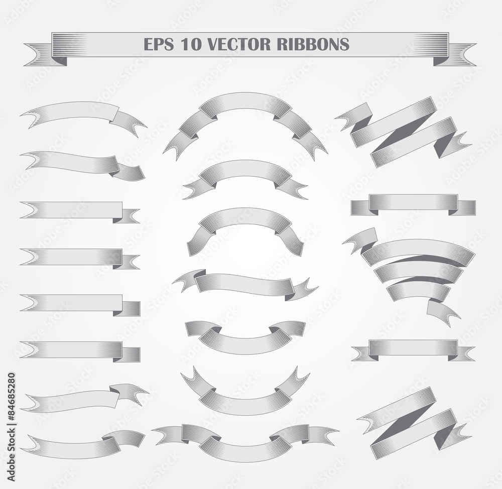 Design elements. Set of Silver vector ribbons or banners. Style Design elements. Set of Silver vector ribbons or banners. Style