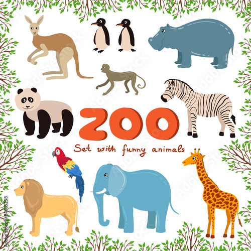 Vector set on the theme of zoo with funny animals. Sketches for use in design