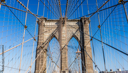 closeup Brooklyn Bridge in New York City