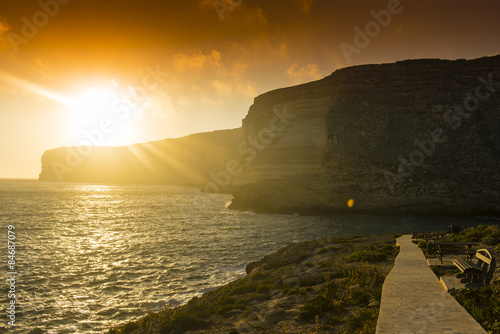 Xlendi Bay  at sunset in Gozo Island, Malta