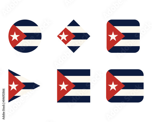 Set of buttons, icons or logo templates with flag of Cuba