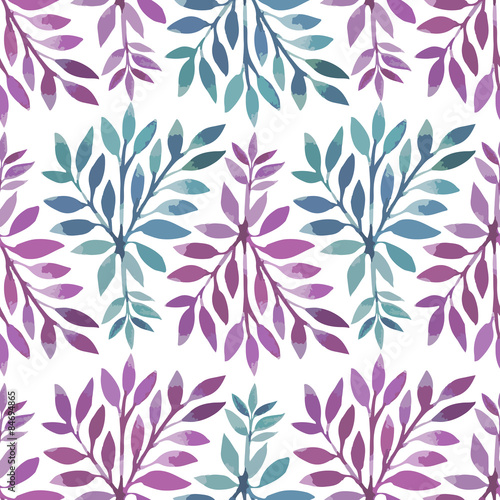Seamless pattern. Watercolor stems with leaves.