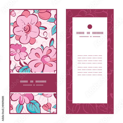 Vector pink blue kimono flowers vertical frame pattern
