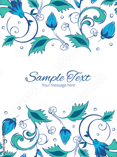 Vector blue green swirly flowers vertical double borders frame