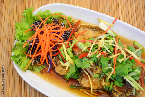 Fried fish with plum sauce
