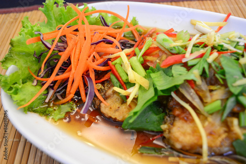Fried fish with plum sauce