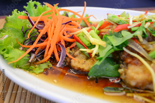 Fried fish with plum sauce