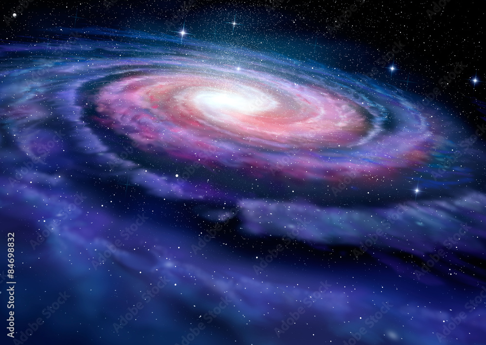 asiatisk Prædiken kam Fotografering, Billede Spiral galaxy, illustration of Milky Way på  Europosters.dk