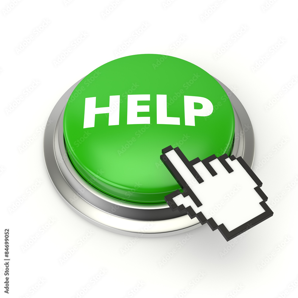 Green help button with metal border Green help button with metal border