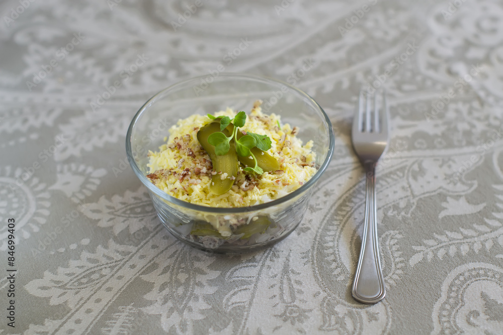 Russian salad with meat and pickles Russian salad with meat and pickles