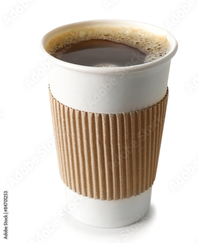 Paper cup of coffee isolated on white